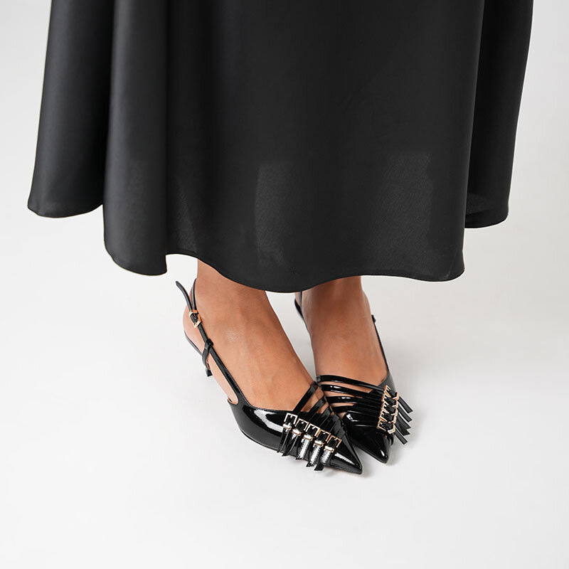 Sedare Siyah Gerçek Deri Tokalı Topuklu Ayakkabı - 5