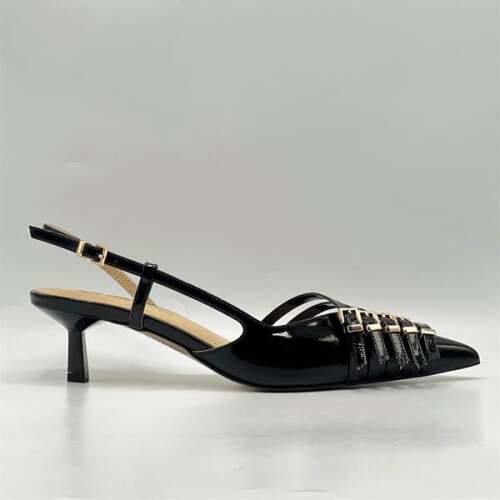 Sedare Siyah Gerçek Deri Tokalı Topuklu Ayakkabı