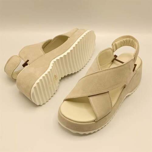 Sindy Bej Deri Dolgu Topuk Sandalet - 5