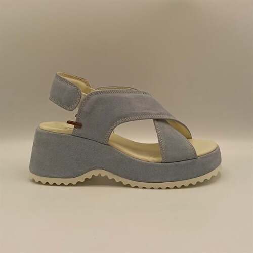 Sindy Mavi Deri Dolgu Topuk Sandalet