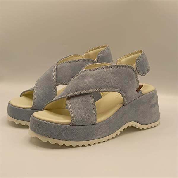 Sindy Mavi Deri Dolgu Topuk Sandalet - 4