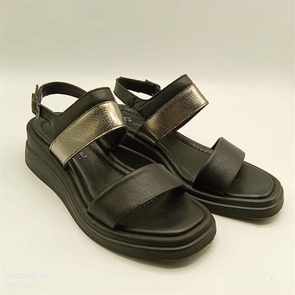 Siyah & Gümüş Hakiki Deri Sandalet - 1