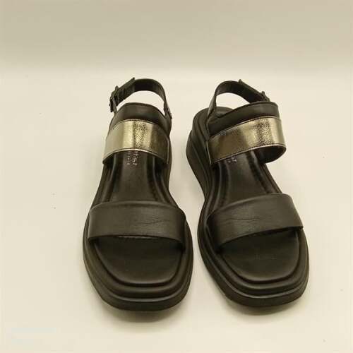 Siyah & Gümüş Hakiki Deri Sandalet - 2