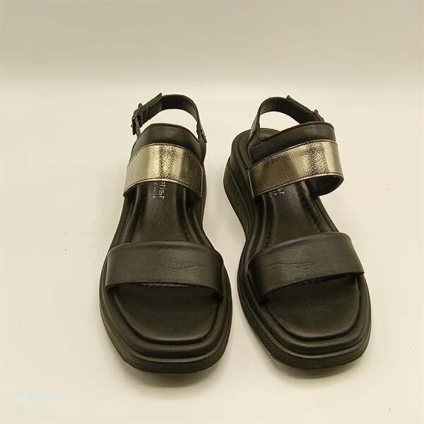 Siyah & Gümüş Hakiki Deri Sandalet - 2