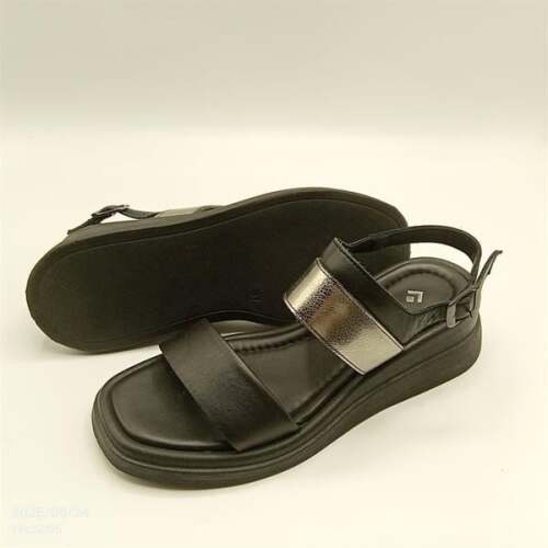 Siyah & Gümüş Hakiki Deri Sandalet - 4