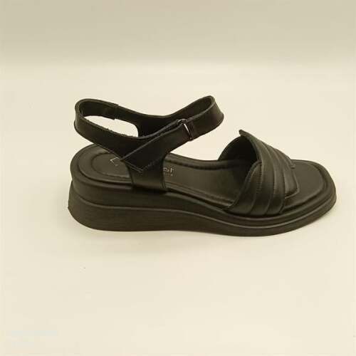 Siyah Hakiki Deri Kanat Bantlı Sandalet