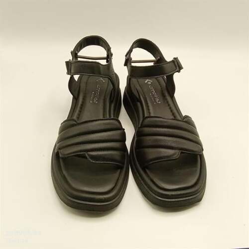 Siyah Hakiki Deri Kanat Bantlı Sandalet - 3