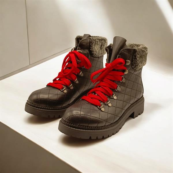 Snow Siyah Deri Kürklü Kadın Bot - 1