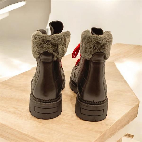 Snow Siyah Deri Kürklü Kadın Bot - 2