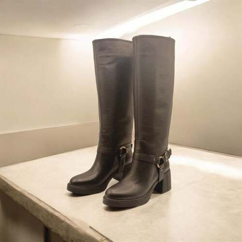 Sonya Topuklu Siyah Deri Kadın Çizme - 3