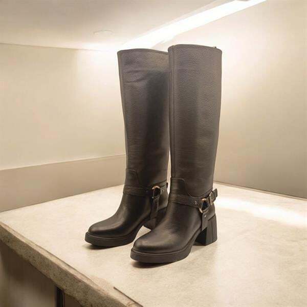 Sonya Topuklu Siyah Deri Kadın Çizme - 3