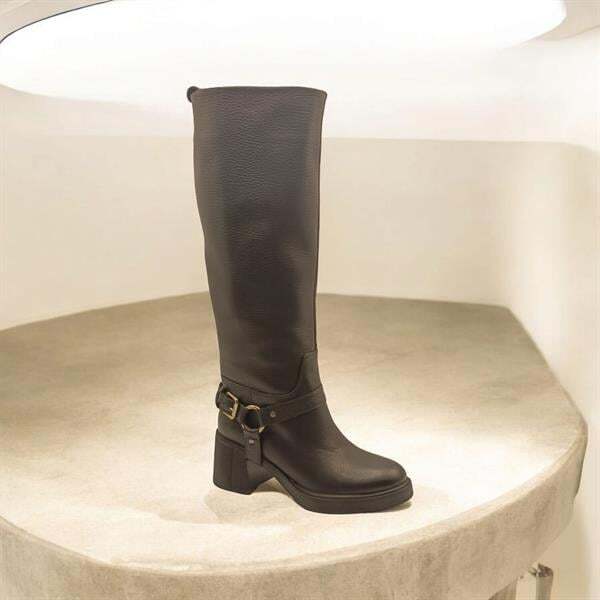 Sonya Topuklu Siyah Deri Kadın Çizme - 5