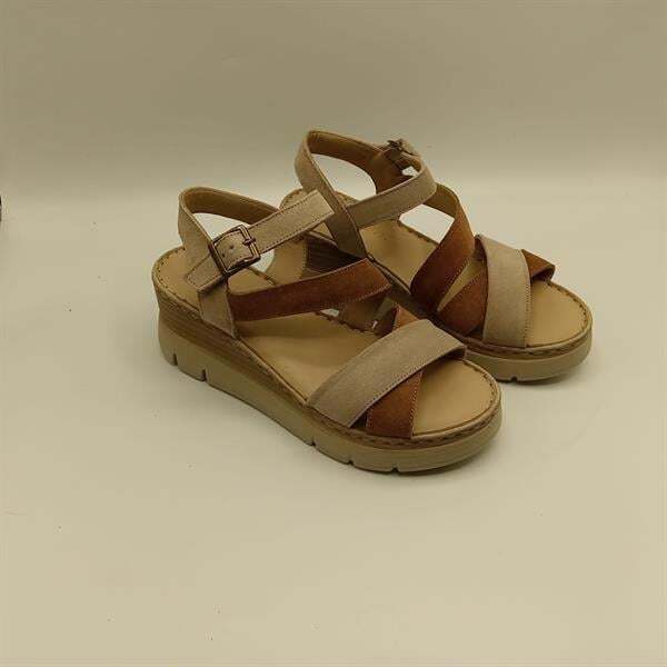 Stabil Çapraz Bantlı Bilekten Bağlamalı Gerçek Deri Süet Kadın Sandalet –  Bej/Açık Kahve - 2