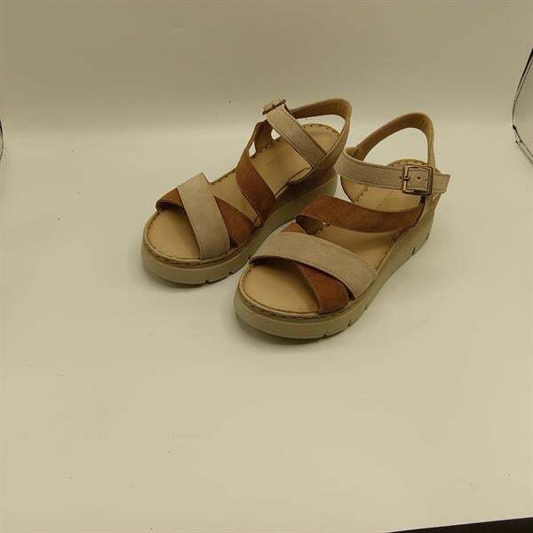 Stabil Çapraz Bantlı Bilekten Bağlamalı Gerçek Deri Süet Kadın Sandalet –  Bej/Açık Kahve - 4