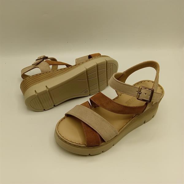 Stabil Çapraz Bantlı Bilekten Bağlamalı Gerçek Deri Süet Kadın Sandalet –  Bej/Açık Kahve - 5