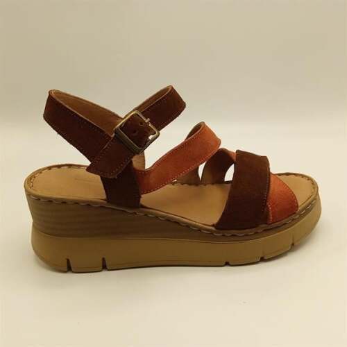 Stabil Çapraz Bantlı Bilekten Bağlamalı Gerçek Deri Süet Kadın Sandalet – Kiremit/Acı Kahve