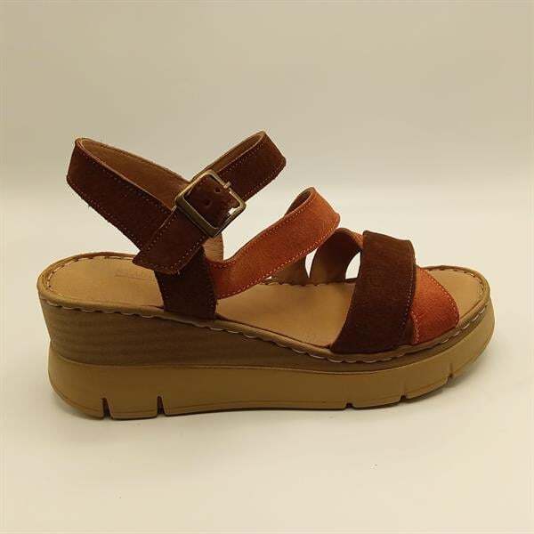 Stabil Çapraz Bantlı Bilekten Bağlamalı Gerçek Deri Süet Kadın Sandalet – Kiremit/Acı Kahve - 1