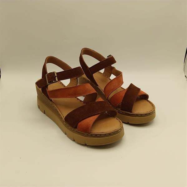 Stabil Çapraz Bantlı Bilekten Bağlamalı Gerçek Deri Süet Kadın Sandalet – Kiremit/Acı Kahve - 2