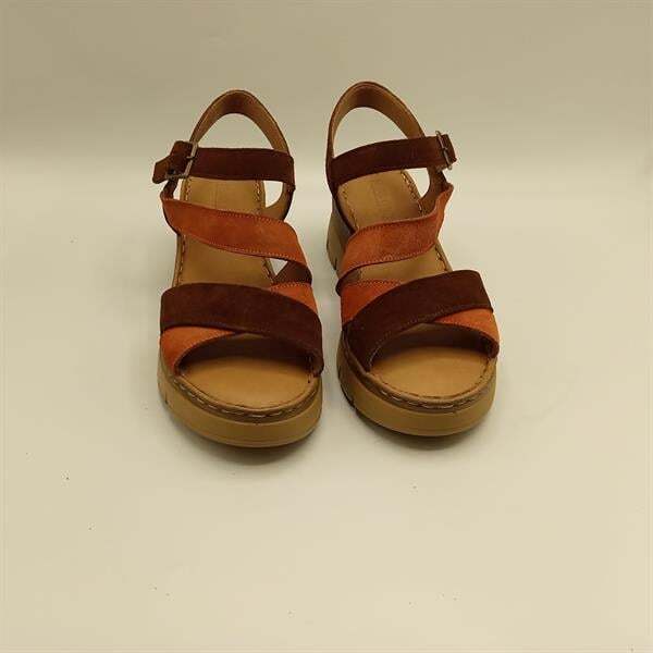 Stabil Çapraz Bantlı Bilekten Bağlamalı Gerçek Deri Süet Kadın Sandalet – Kiremit/Acı Kahve - 3