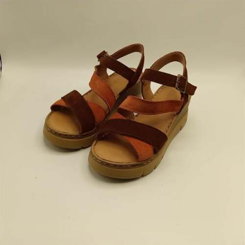 Stabil Çapraz Bantlı Bilekten Bağlamalı Gerçek Deri Süet Kadın Sandalet – Kiremit/Acı Kahve - 4