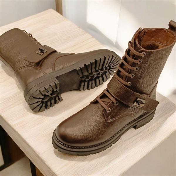 Stone Kahve Deri Kadın Postal - 5