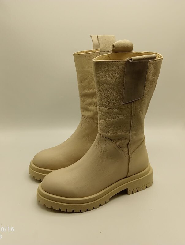 Tamara Bej Gerçek Deri Kadın Bot – 30 cm Yükseklik, Kaymaz Taban, 4.5 cm Topuk - 2