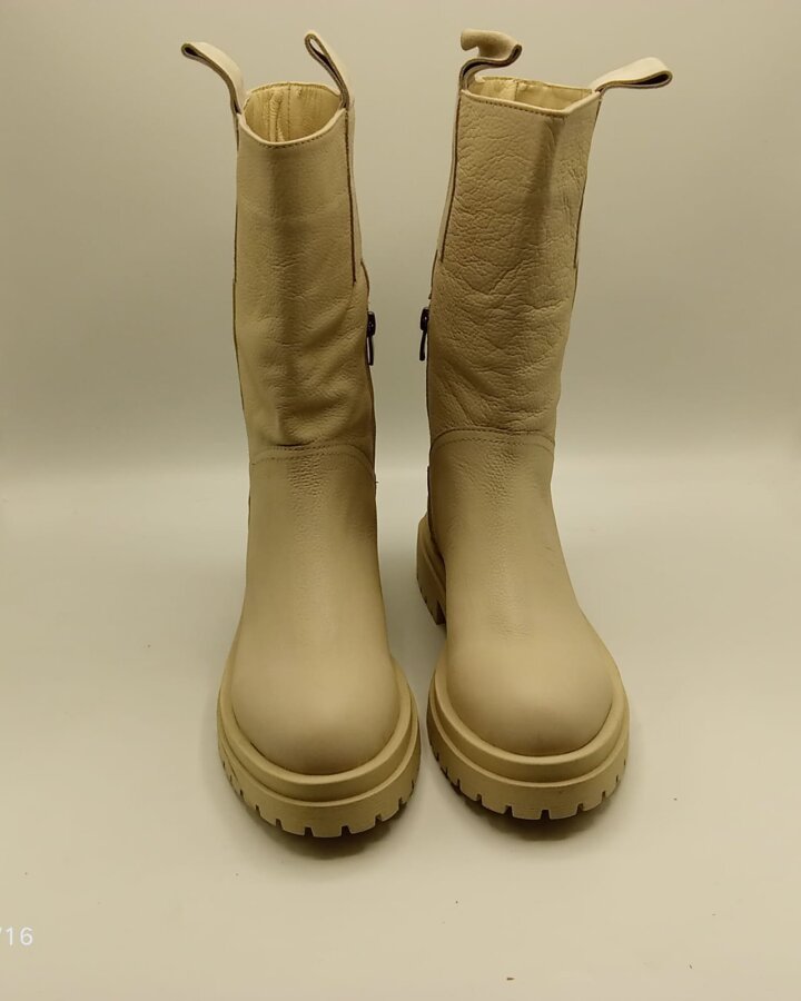 Tamara Bej Gerçek Deri Kadın Bot – 30 cm Yükseklik, Kaymaz Taban, 4.5 cm Topuk - 3