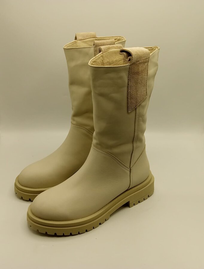 Tamara Krem Gerçek Deri Kadın Bot – 30 cm Yükseklik, Kaymaz Taban, 4.5 cm Topuk - 2