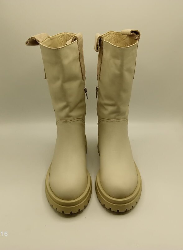 Tamara Krem Gerçek Deri Kadın Bot – 30 cm Yükseklik, Kaymaz Taban, 4.5 cm Topuk - 3