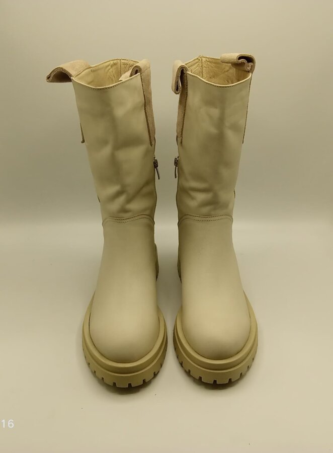 Tamara Krem Gerçek Deri Kadın Bot – 30 cm Yükseklik, Kaymaz Taban, 4.5 cm Topuk - 3