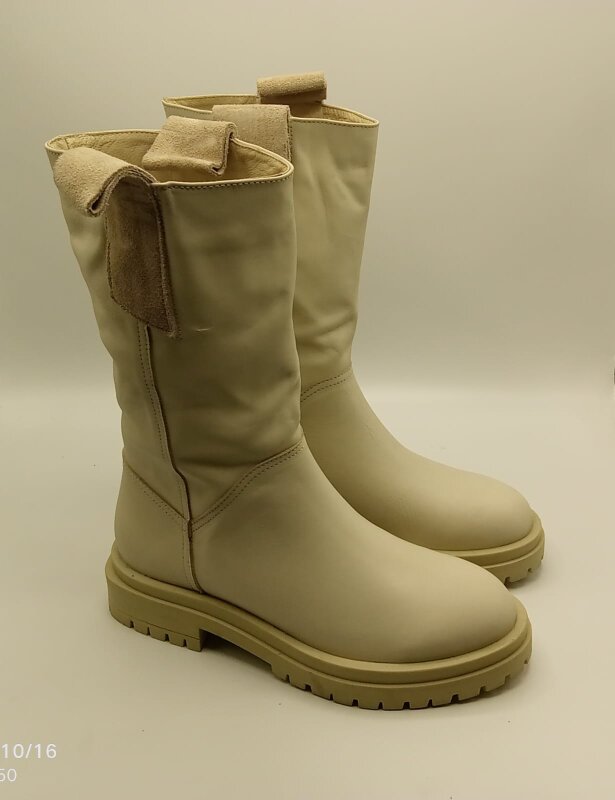 Tamara Krem Gerçek Deri Kadın Bot – 30 cm Yükseklik, Kaymaz Taban, 4.5 cm Topuk