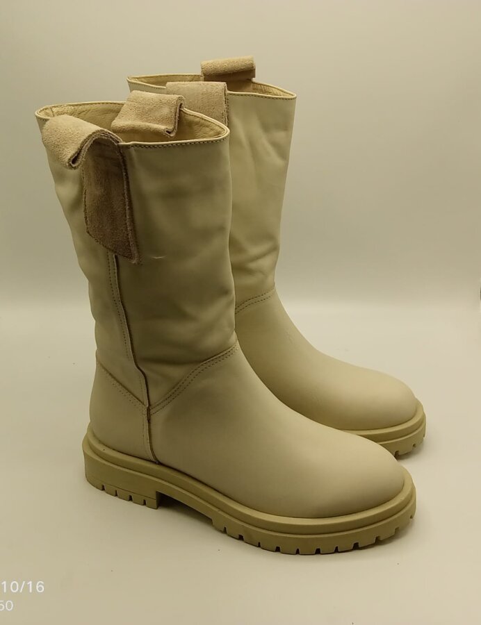 Tamara Krem Gerçek Deri Kadın Bot – 30 cm Yükseklik, Kaymaz Taban, 4.5 cm Topuk - 1