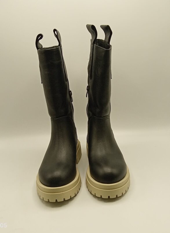 Tamara Siyah Gerçek Deri Kadın Bot – Bej Taban - 4