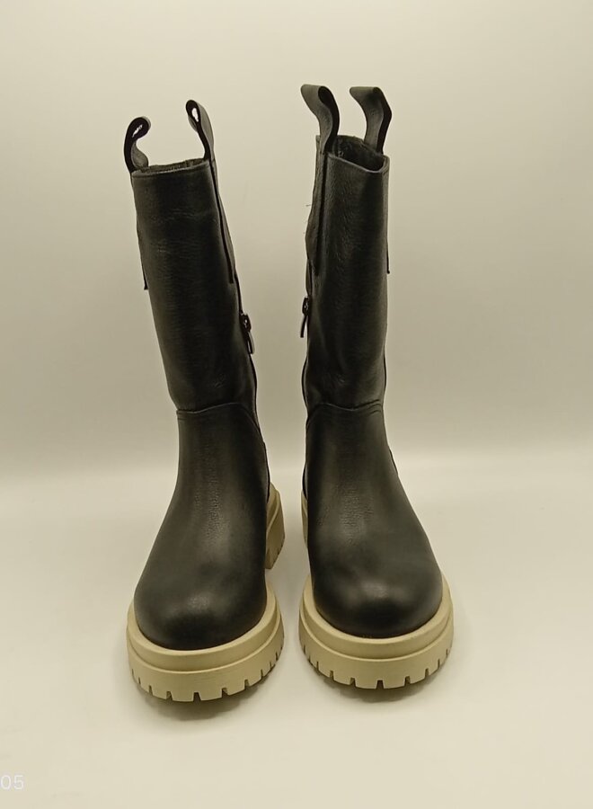 Tamara Siyah Gerçek Deri Kadın Bot – Bej Taban - 4