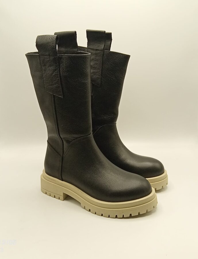 Tamara Siyah Gerçek Deri Kadın Bot – Bej Taban - 1