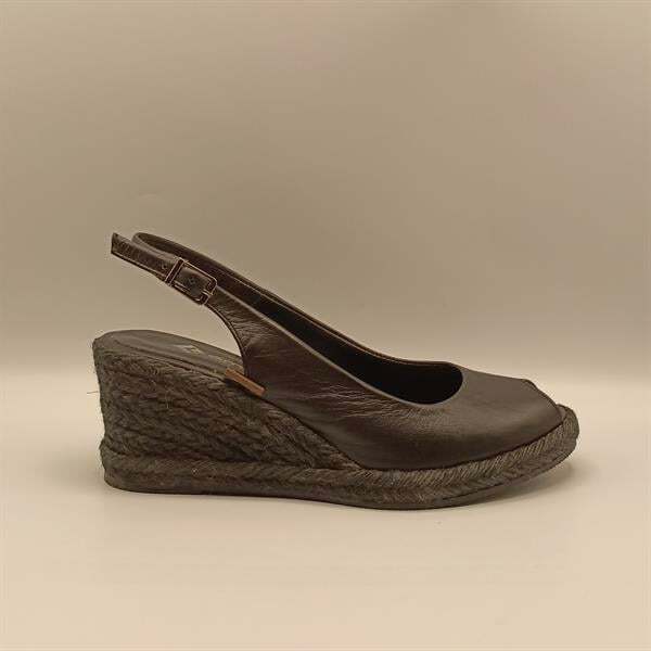 Terre Siyah Deri Dolgu Topuk Sandalet - 1