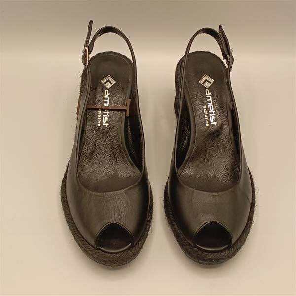 Terre Siyah Deri Dolgu Topuk Sandalet - 3