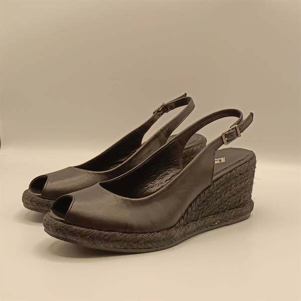 Terre Siyah Deri Dolgu Topuk Sandalet - 4