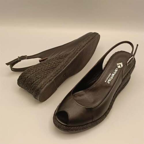 Terre Siyah Deri Dolgu Topuk Sandalet - 5