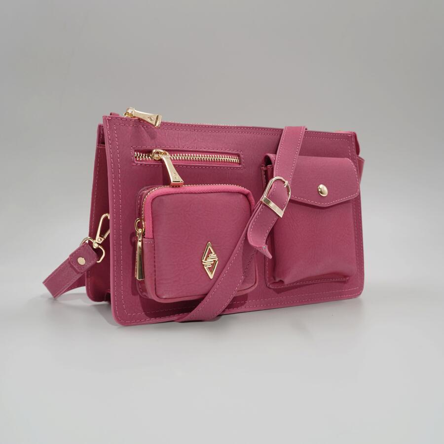 Valeria Fuşya Desenli Parlak Kadın Çapraz Çantası - 1