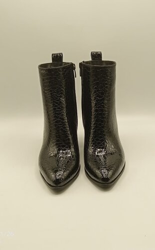 Valeria Siyah Fasulye Desen Gerçek Deri Kadın Bot – Sivri Burun, Metal Aksesuarlı Topuk - 7