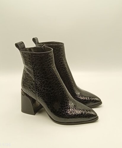 Valeria Siyah Fasulye Desen Gerçek Deri Kadın Bot – Sivri Burun, Metal Aksesuarlı Topuk - 4