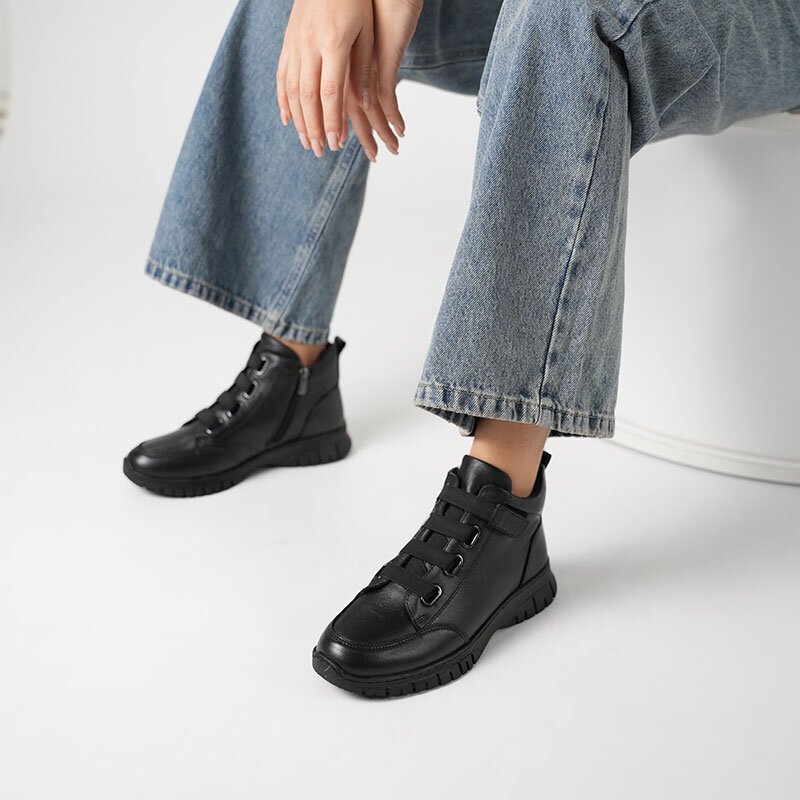 Vanda Siyah Deri Kadın Bot – Fermuarlı, Kauçuk Hafif Kaymaz Esnek Taban - 3