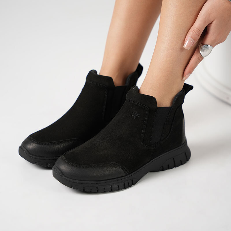 Vanda Siyah Nubuk Kadın Chelsea Bot – Nubuk Dış Yüzey, Kauçuk Hafif Kaymaz Esnek Taban - 2