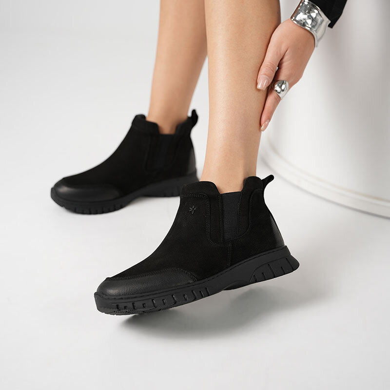 Vanda Siyah Nubuk Kadın Chelsea Bot – Nubuk Dış Yüzey, Kauçuk Hafif Kaymaz Esnek Taban - 1