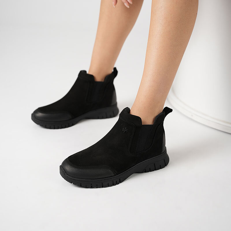 Vanda Siyah Nubuk Kadın Chelsea Bot – Nubuk Dış Yüzey, Kauçuk Hafif Kaymaz Esnek Taban - 3