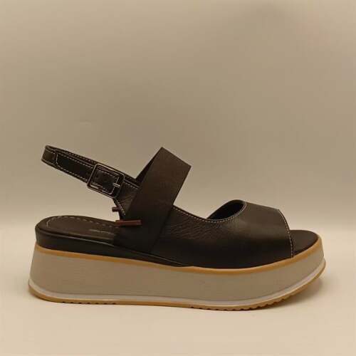 Venüs Siyah Deri Dolgu Topuk Sandalet