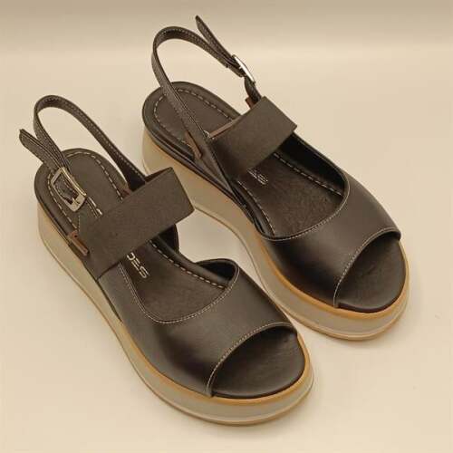 Venüs Siyah Deri Dolgu Topuk Sandalet - 2