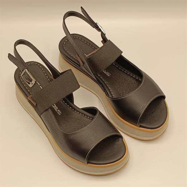 Venüs Siyah Deri Dolgu Topuk Sandalet - 2