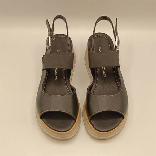 Venüs Siyah Deri Dolgu Topuk Sandalet - 3